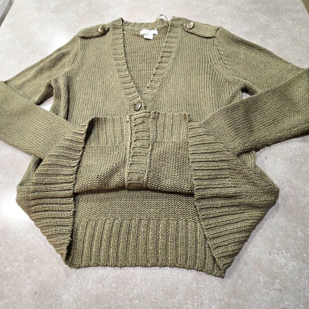 PURE Alfred Sung Women's 100% Acrylic Button Down Cardigan - Olive Green - Large